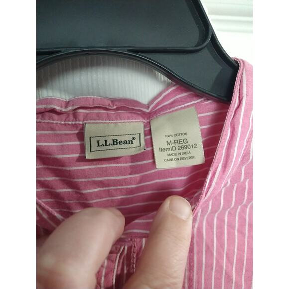 LL. Bean Woman's M Blouse Pink White Striped Pullover Casual Pleated Roll Tab... - Picture 3 of 7